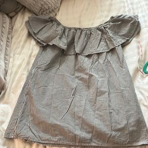 Off the shoulder ruffle striped mini dress